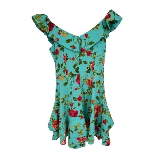 Signatures Ruffle Front Flounce Mini Dress Size S Rose Print Back Zip Ruffle Hem - Picture 8 of 16